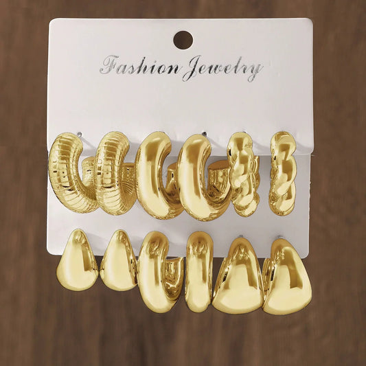 6 Piece Stainless Steel Waterdrop Hoop Earring Set for Women Minimalist Smooth Circle Design