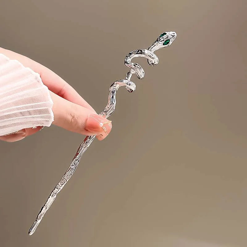 Vintage Rose Flower Crystal Hairpin Stick for Women Fashion Alloy Headwear