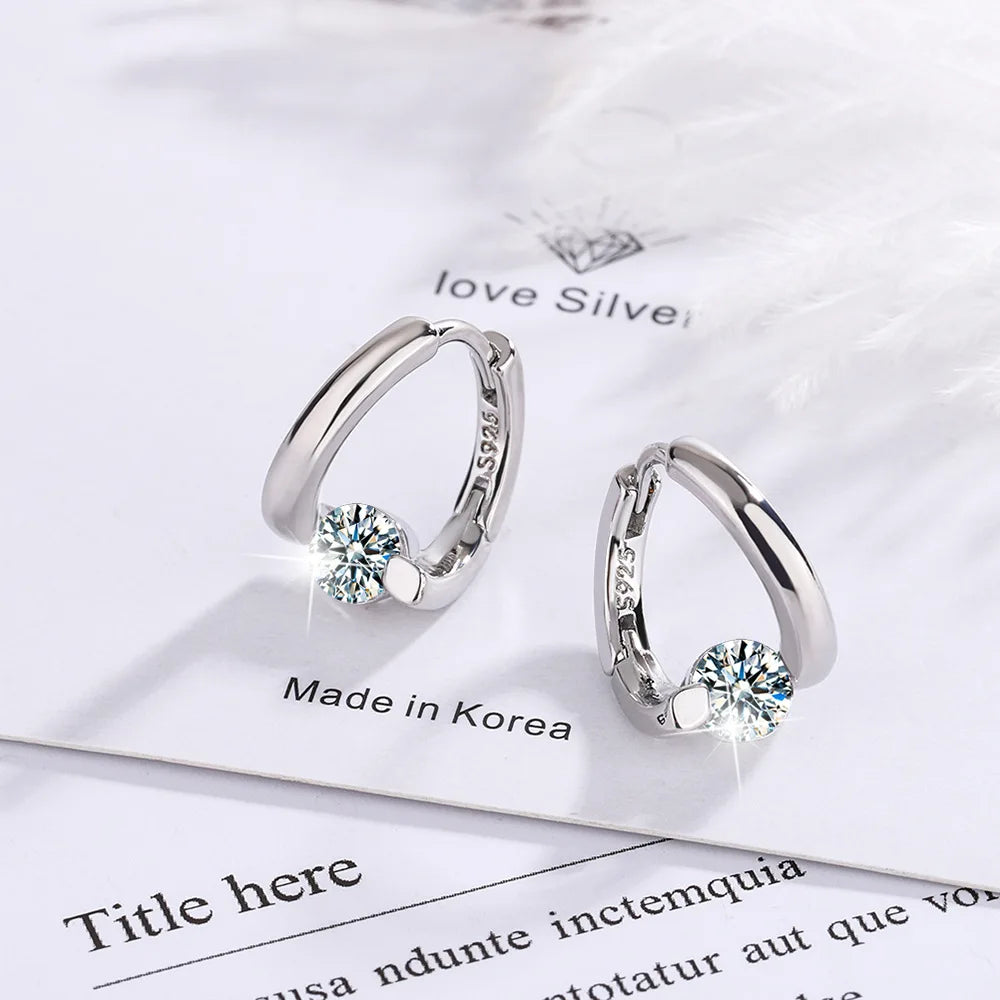 Elegant 925 Sterling Silver Zircon Stud Earrings for Women's Wedding and Engagement