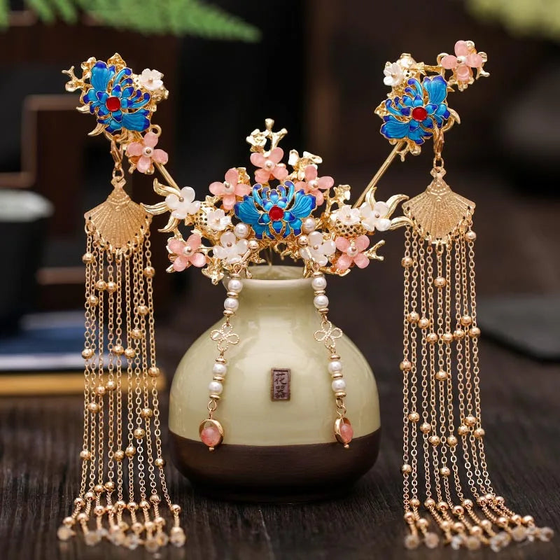 Vintage Chinese Hanfu Hair Accessories Set for Bridal Elegance