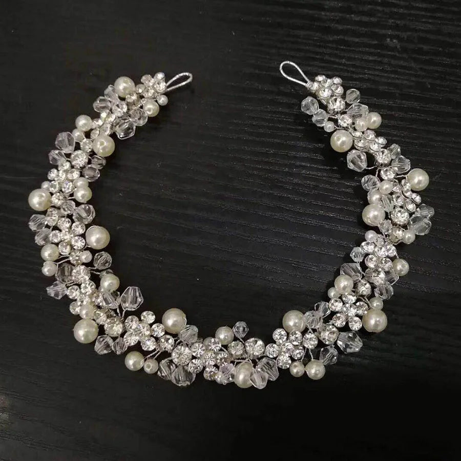 Handmade Crystal Pearl Flower Tiara for Women and Girls - Elegant Bohemian Wedding Hair Accessory