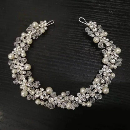 Handmade Crystal Pearl Flower Tiara for Women and Girls - Elegant Bohemian Wedding Hair Accessory