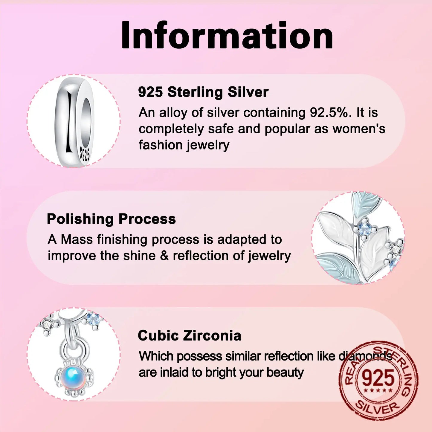 925 Sterling Silver Light Blue Leaf Charm Pendant For Women
