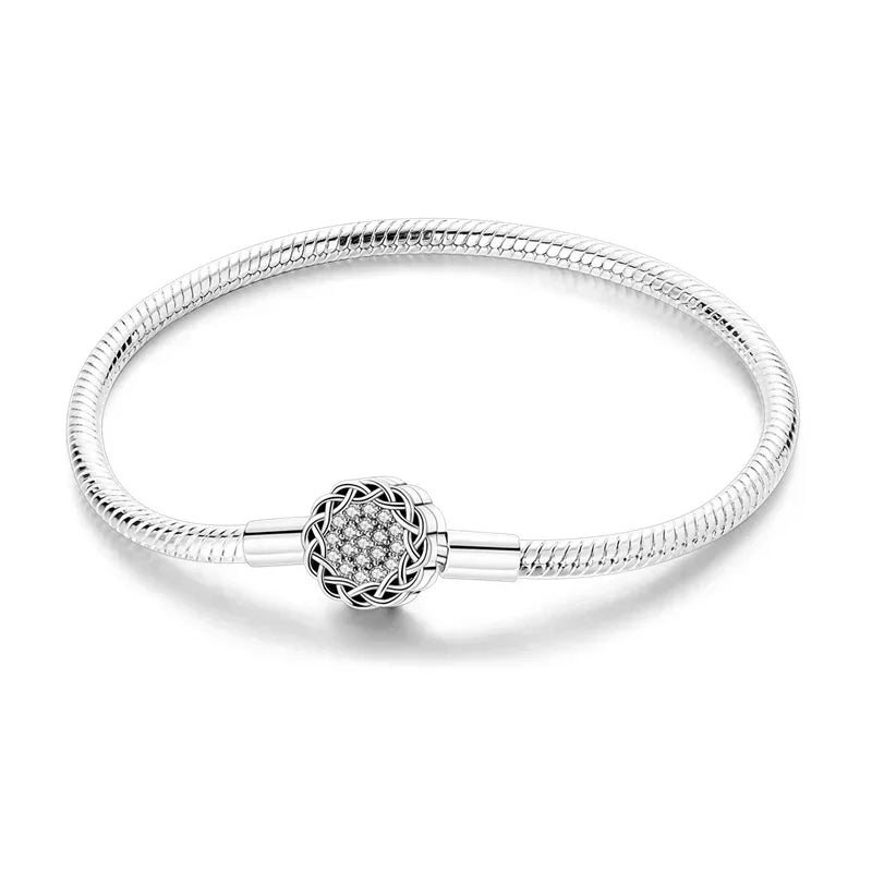 Sterling Silver 925 Star Clover Lotus Flower Snake Chain Bracelet for Women DIY Charm Jewelry Gift