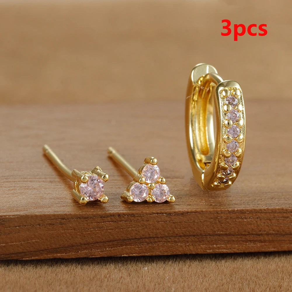 Elegant Rose Red Zircon Stainless Steel Hoop Earrings Set for Women