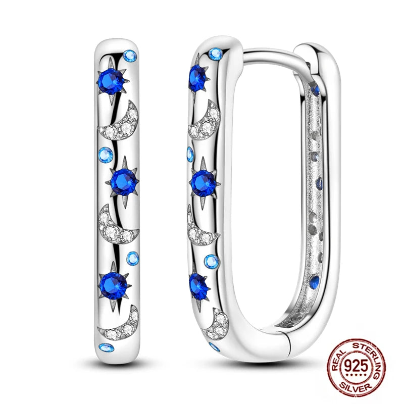 Blue Zircon 925 Sterling Silver Hoop Earrings Star Moon Butterfly Jewelry LTE381