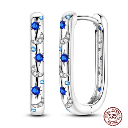 Blue Zircon 925 Sterling Silver Hoop Earrings Star Moon Butterfly Jewelry LTE381