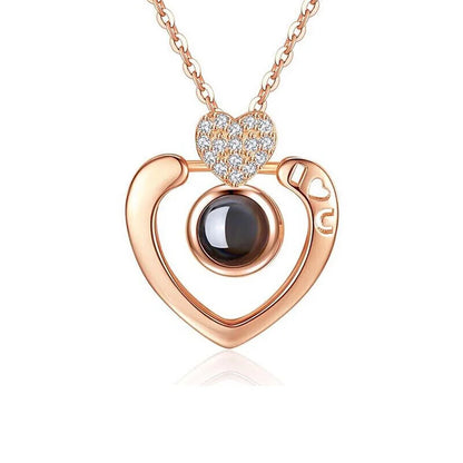Custom Photo Projection Necklace Copper Pendant with Titanium Steel Chain for Women Rose Golden-04 45cm