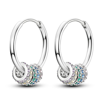 925 Silver Geometric Hoop Earrings for Women with Zircon Moon and Heart Design Fashion Jewelry Gift