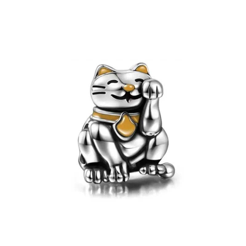 Elegant 925 Silver Cat Bear Ice Cream Pendant Bead for European Bracelet
