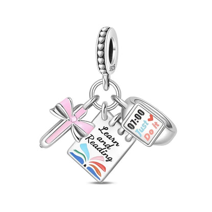925 Sterling Silver Graduation Mortarboard Charm with Zircon Beads for DIY Bracelet Fine Jewelry Gift