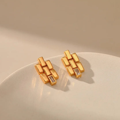 2023 Geometric Metal Splicing Women's Stud Earrings with Zircon Accent Fashion Jewelry Accessories