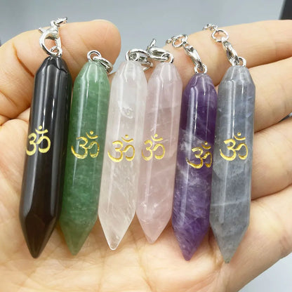 Mystic Fluorite Amethyst Crystal Pendulum Necklace for Divination and Reiki