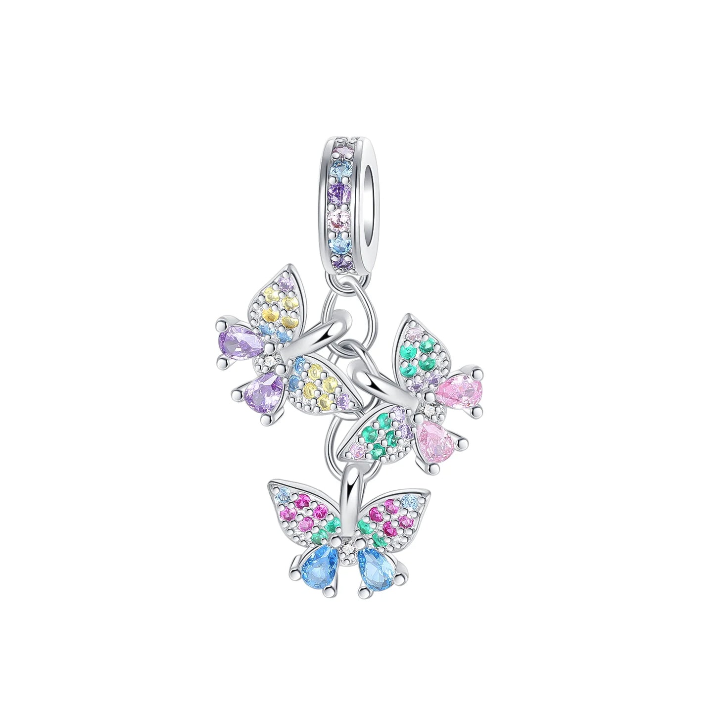 925 Sterling Silver Colorful Butterfly Heart Charms for Women DIY Jewelry Pendants Rings Earrings Bracelets
