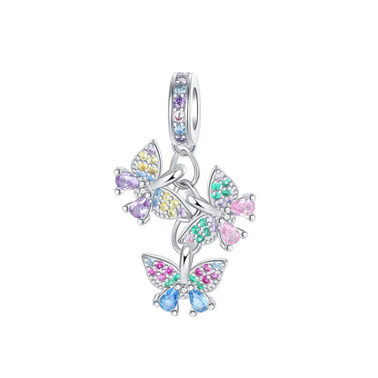 925 Sterling Silver Colorful Butterfly Heart Charms for Women DIY Jewelry Pendants Rings Earrings Bracelets