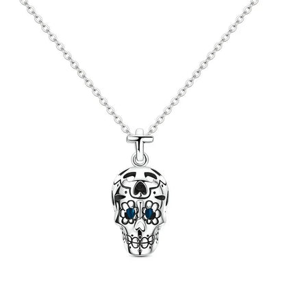 Original 925 Sterling Silver Heart Skull Necklace Ring and Cross Bracelet Set with Zircon Accents for Halloween and Valentine Gifts
