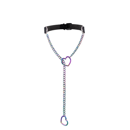 Heart Slip Chain Y Necklace Black Leather Choker for Women Multicolour