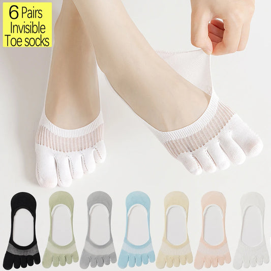 6 Pairs Cooling Mint Toe Socks For Women Non Slip Ankle