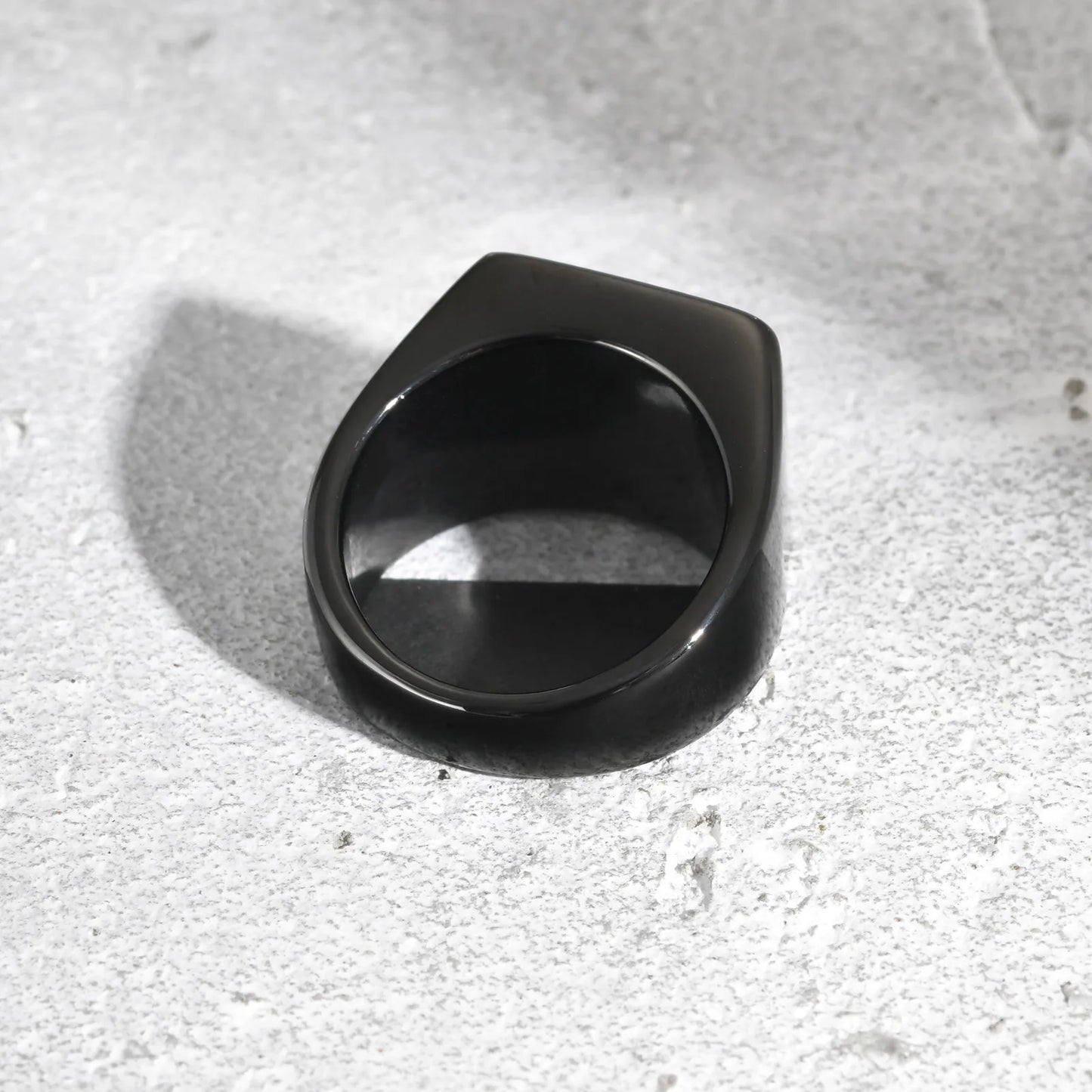 Vnox Black Stainless Steel Signet Ring for Men with Enamel Geometric Top