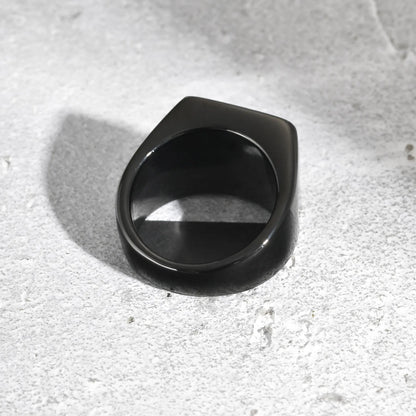 Vnox Black Stainless Steel Signet Ring for Men with Enamel Geometric Top