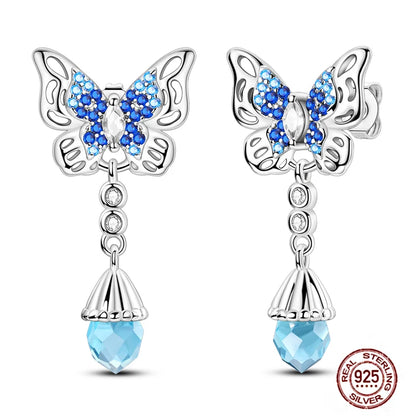 Blue Zircon 925 Sterling Silver Hoop Earrings Star Moon Butterfly Jewelry LTE407