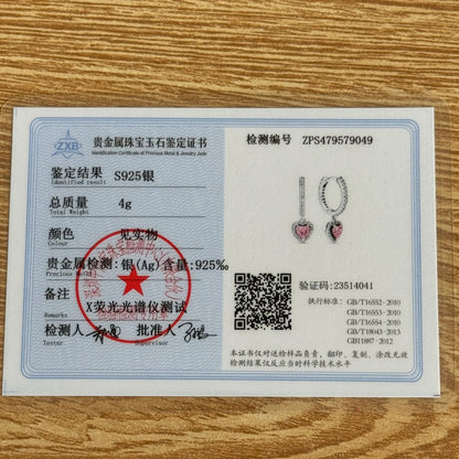 European 925 Silver Heart Shaped Earrings with Pink Red Green Zircon for Women Exquisite Holiday Jewelry Gifts