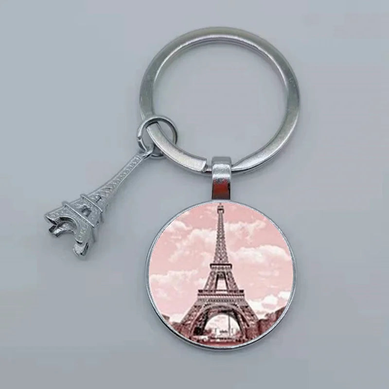 Paris Eiffel Tower Glass Pendant Keychain for Women with Artistic Design