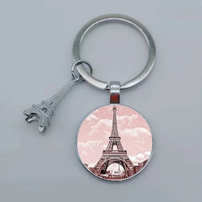 Paris Eiffel Tower Glass Pendant Keychain for Women with Artistic Design