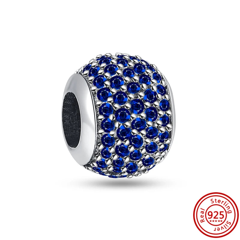 925 Sterling Silver Blue Zircon Feather Crown Stars Moon Charm Beads for Bracelet N679 3mm-4mm