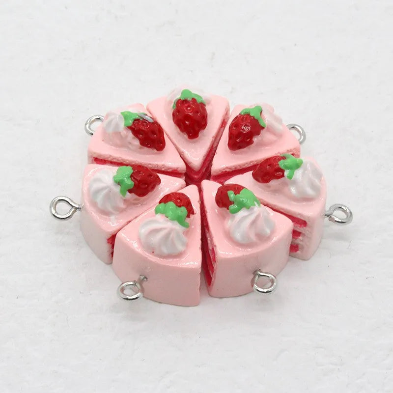 10 Piece Pack Cute 3D Strawberry Cake Resin Charms for DIY Jewelry Accessories