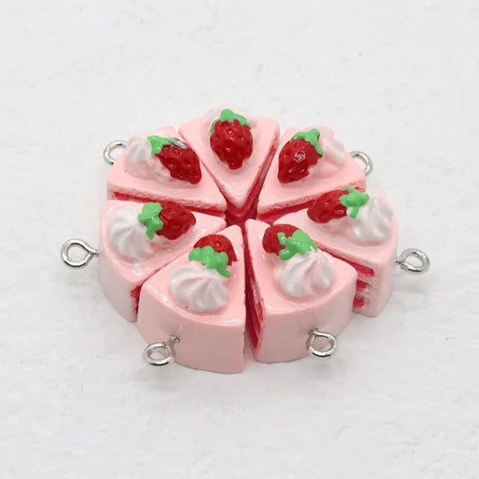 10 Piece Pack Cute 3D Strawberry Cake Resin Charms for DIY Jewelry Accessories