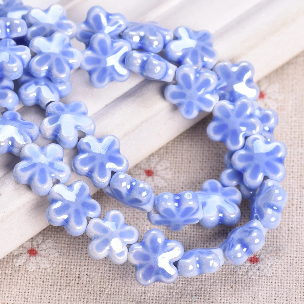 10 Pack Star Flower Shape 12mm Shiny Ceramic Loose Beads for DIY Jewelry and Earring Creations