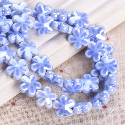 10 Pack Star Flower Shape 12mm Shiny Ceramic Loose Beads for DIY Jewelry and Earring Creations