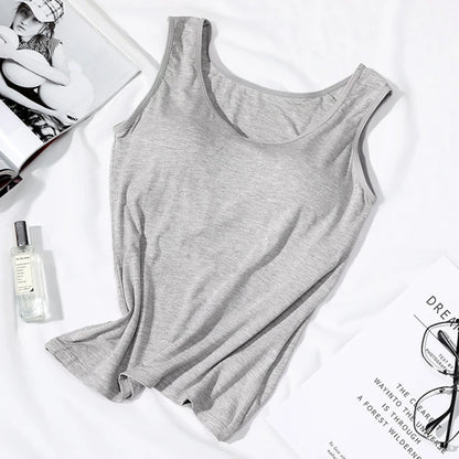 2023 Women’s Slim Fit Vest Tops with Built-In Bra Padded Neck Tank Casual Solid Color Shirts
