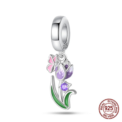 Elegant Sterling Silver Purple Flower Beads for DIY Jewelry and Charm Bracelets