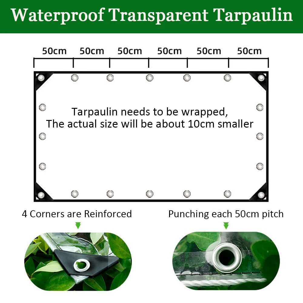 Waterproof Transparent PVC Tarpaulin With Eyelets Weatherproof Foldable Rain Cover For Garden Furniture Plants And Greenhouse 0.39mm Thickness