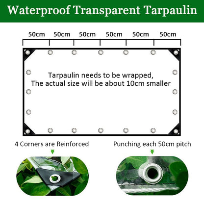 Waterproof Transparent PVC Tarpaulin With Eyelets Weatherproof Foldable Rain Cover For Garden Furniture Plants And Greenhouse 0.39mm Thickness