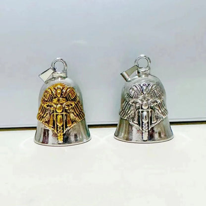 Stylish Angel Wings Motorcycle Bell Keychain for Men's Punk Rock Enthusiasts
