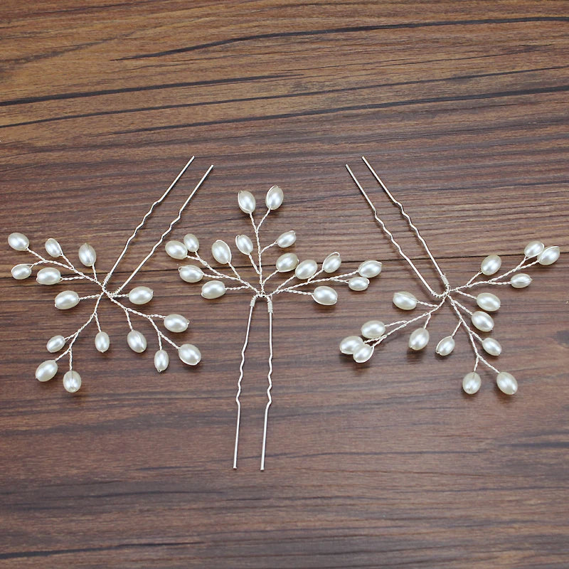 Handcrafted Silver Gold Pearl Vine Hairpin for Brides and Weddings