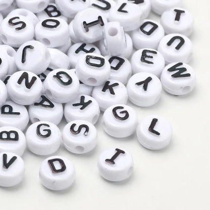Gold Color Acrylic Spacer Beads with Black Letter Charms for Jewelry Making and DIY Crafts