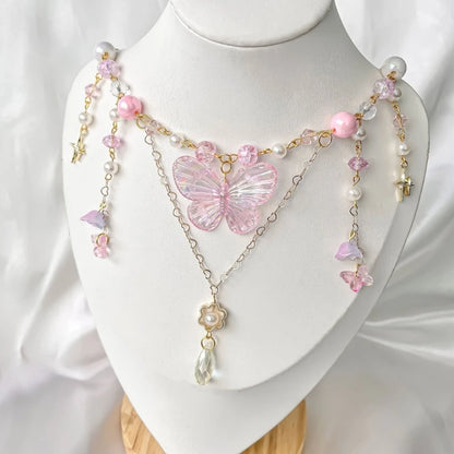 Elegant Beaded Butterfly Pendant Necklace for Women with Adjustable Chain