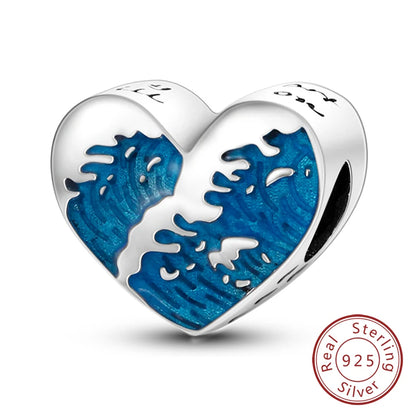 925 Sterling Silver Ocean Turtle Beach Charms Blue Shell