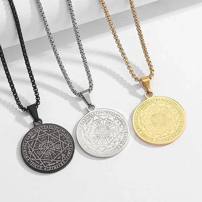 Men's Stainless Steel Seven Archangels Amulet Necklace Spiritual Protection Jewelry