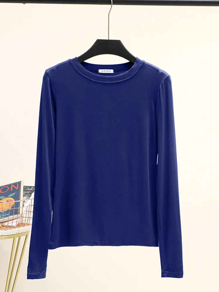 Modal Cotton Long Sleeve O Neck Womens Autumn Basic Tee