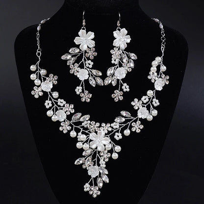 Wedding Elegance Rhinestone & Pearl Jewelry Set - Dangle Earrings & Adjustable Necklace for Women