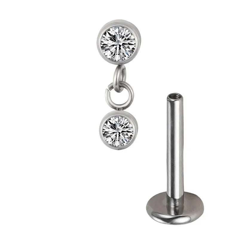 ASTM F136 Titanium Ear Piercing Pendant Chain Dangle Ear Studs with CZ Top Labret Lip Stud and Cartilage Earring Body Jewelry