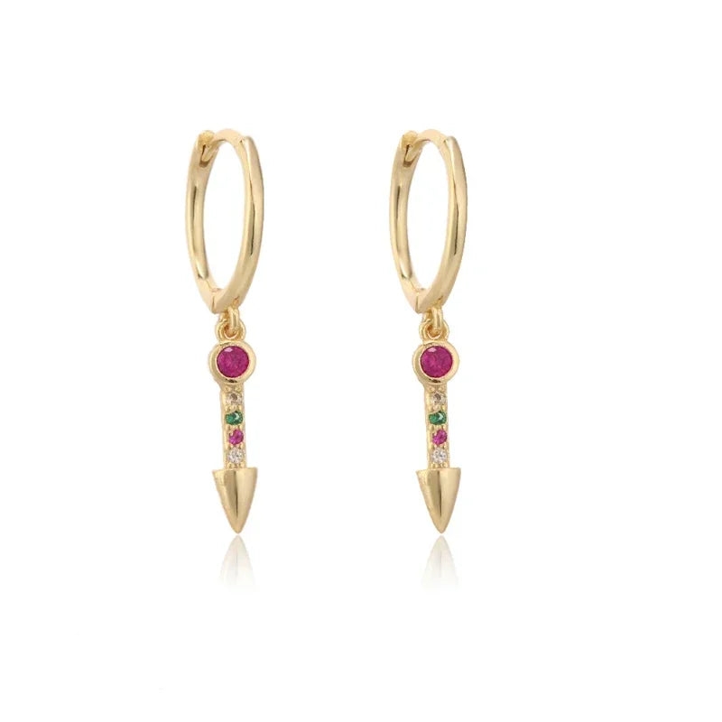 Rose Red Zircon Hoop Earrings for Women Minimalist Dangle Party Jewelry Trend 2025