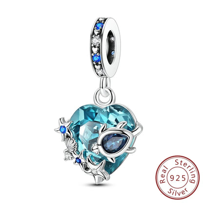 925 Sterling Silver Ocean Turtle Beach Charms Blue Shell