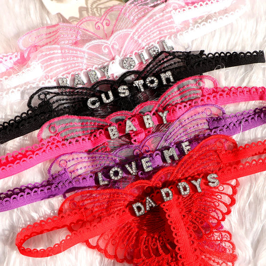 Personalized Butterfly Name Thong Set - Sexy Transparent G-String Lingerie for Women