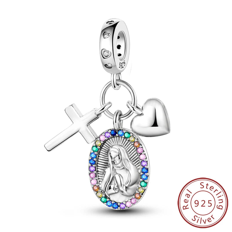 925 Sterling Silver Charms Pendant Set for Bracelets Angel Devil's Eye Fatima's Hand Cross Women's Jewelry Gift KTC661